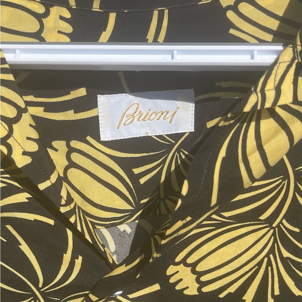 Brioni Black and Yellow Leaf Print Casual Shirt